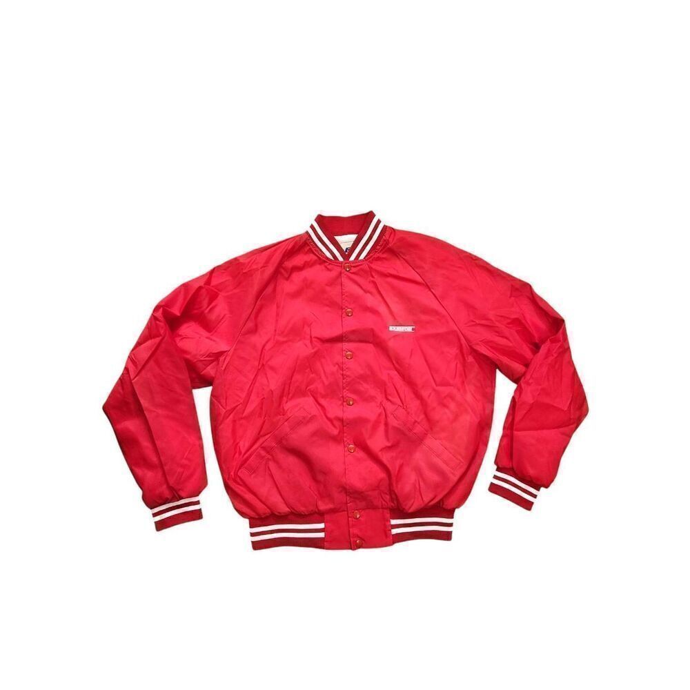 Vintage 80's/90's Made in USA XL fleece lined jacket soft shell Red white snap
